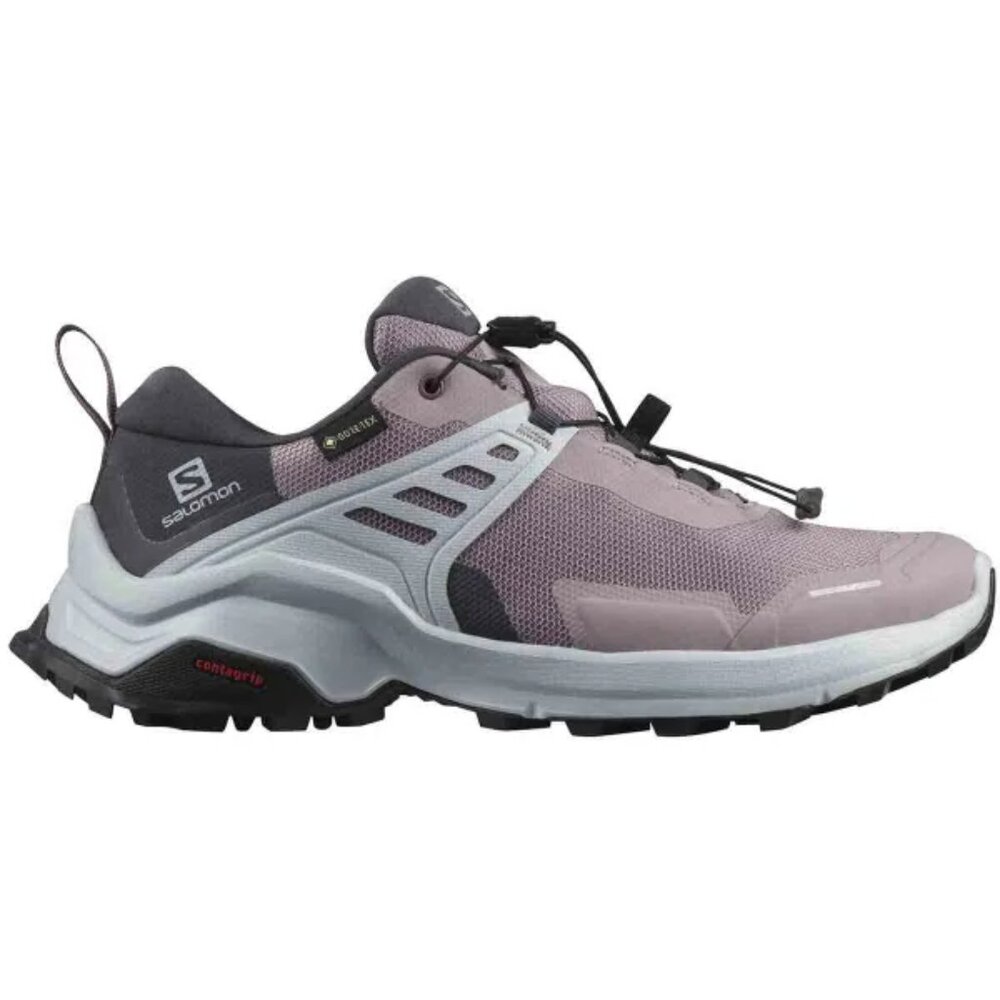 Salomon X Raise GTX Shoes Womens 9.5 Pink Gray GORE-TEX Hiking Quicklace Trail